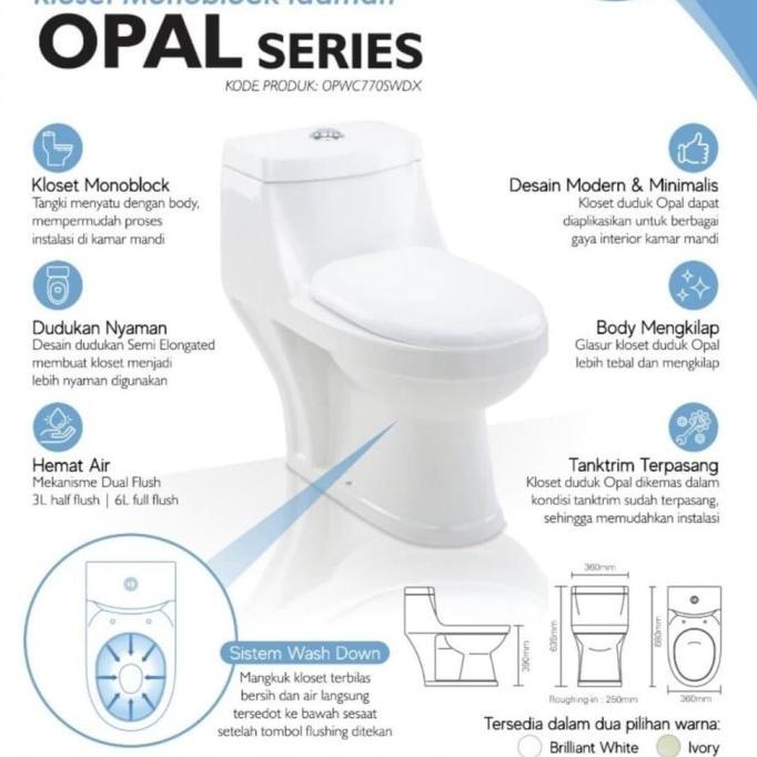 CLOSET DUDUK MONOBLOCK SIRAM TRILLIUN OPAL WHITE - JNE PACKING KAYU XDV646EAS