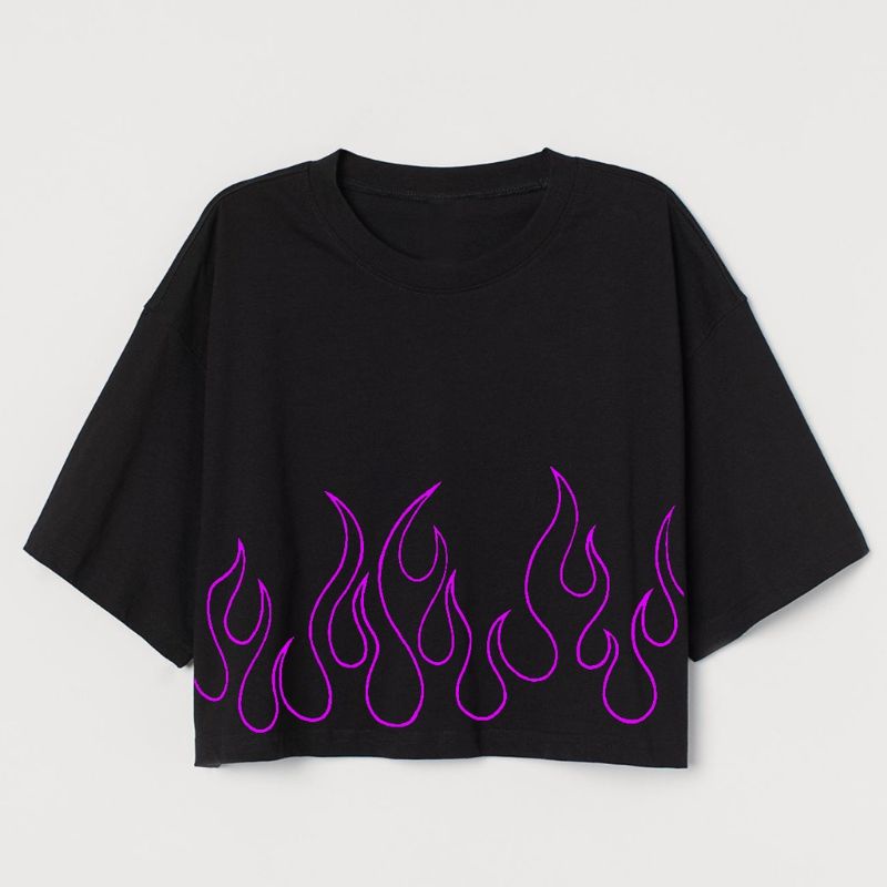 CROP TEE API LIST | KAOS CROP TOP VINTAGE FIRE VIOLET OVERSIZE HITAM WANITA | CROPTEE WOMAN | KOREA 