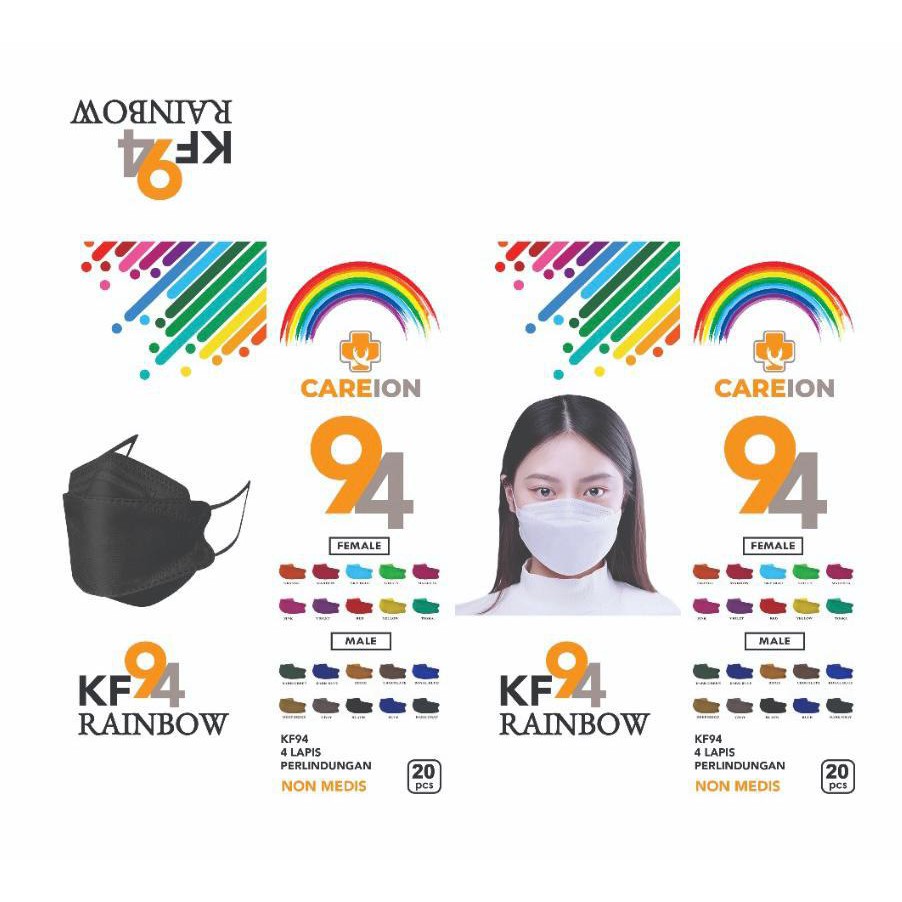 MASKER KF94 CAREION RAINBOW MASKER KOREA MASKER KF 94 WARNA WARNI 4D - COWOK/CEWE