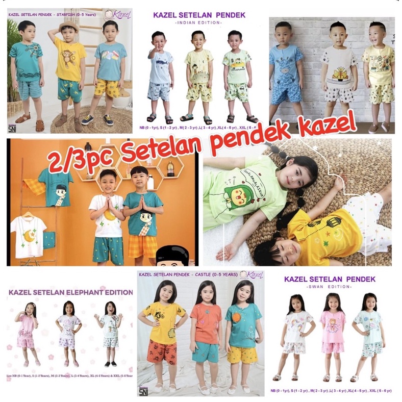 3PC/2PC Kazel Setelan Pendek Starfish Indian Swan Castle Bulan Bintang lentera (0 - 6 Tahun) CBKS