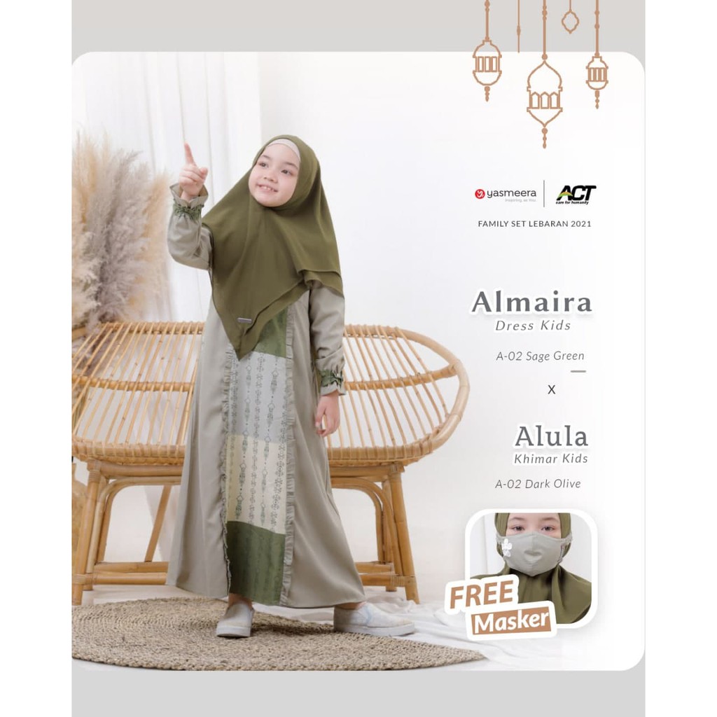 GAMIS ANAK  SAJA YASMEERA ORIGINAL ALMAIRA KIDS A02 GREEN A04 PEACH SIENNA A05 ROSE WINE GAMIS ANAK 