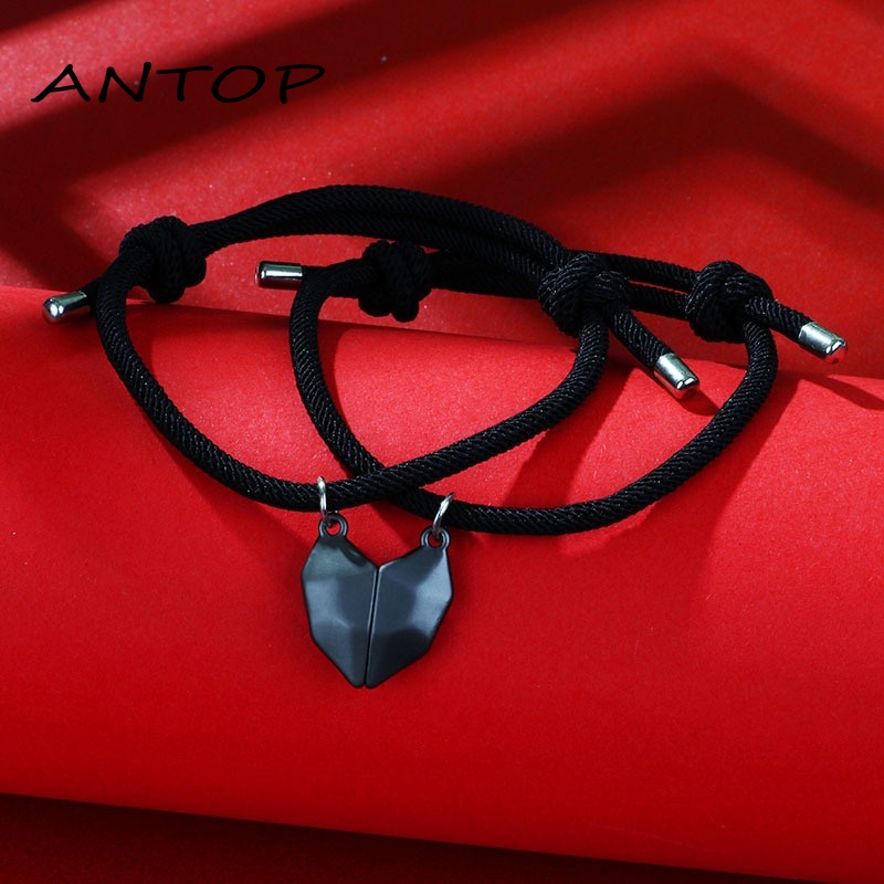 2 Pcs Gelang Couple Magnet Mahnet Hitam Dan Putih Cinta Batu Persahabatan Aksesoris ANTOP