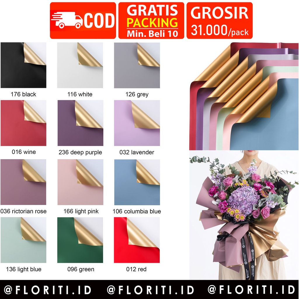 

(5 LEMBAR) Cellophane Bicolor Gold/Cellophane Double Coloro/Kertas Buket Dua Warna/Flower Wrapping