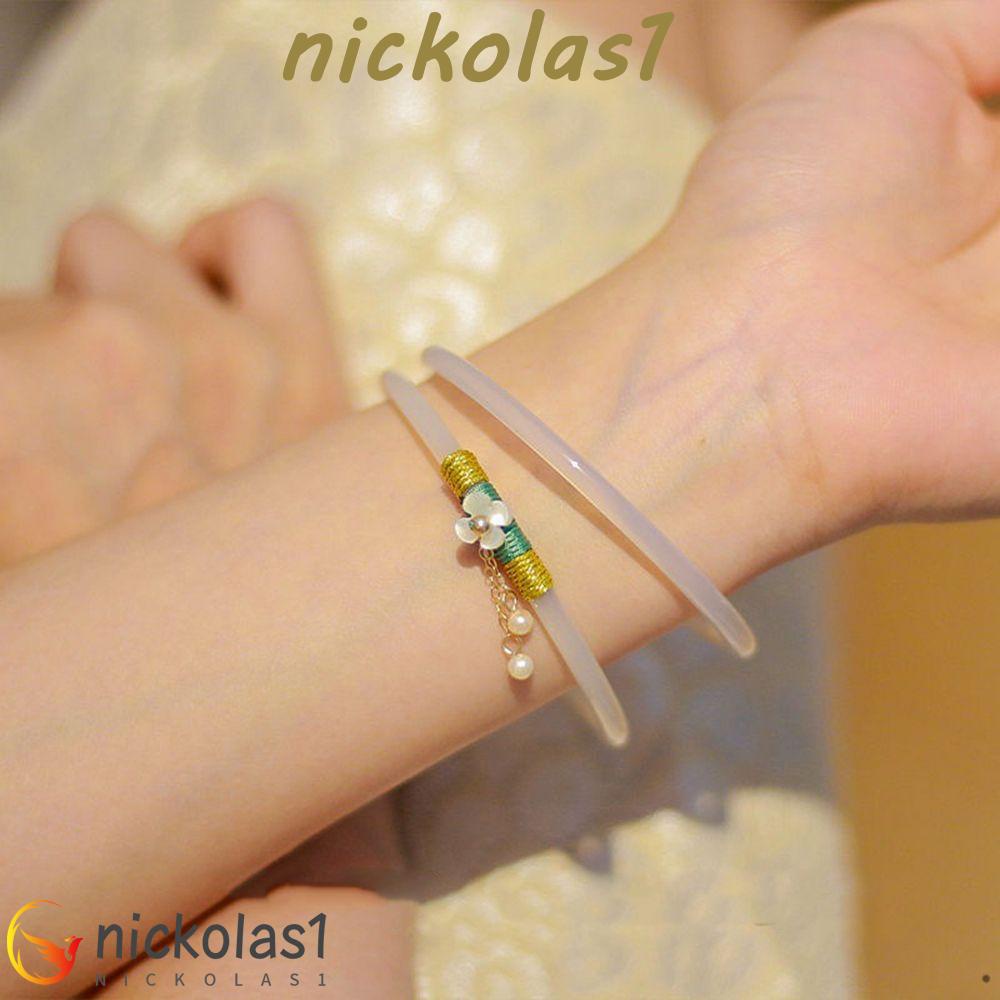 Nickolas1 Gelang Tangan Batu Giok Hetian Gaya Cina Minimalis Untuk Wanita