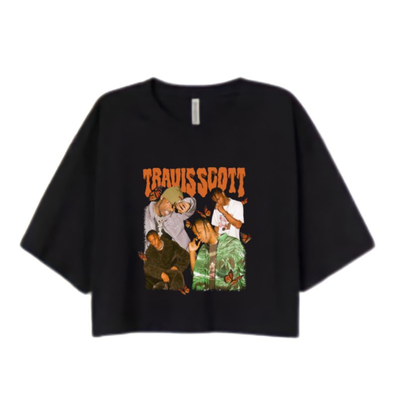 CROP TOP TRAVIS SCOTT | BUTTERFLY | KAOS | BAJU | TSHIRT CROP | OVERSIZE | BOOTLEG | VINTAGE | RAP T