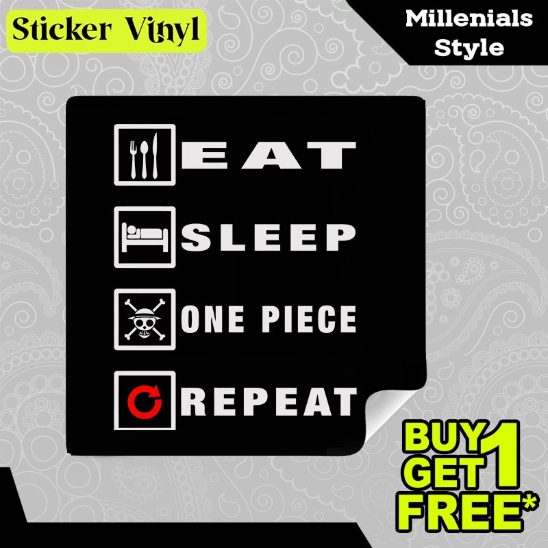 

Stiker Sticker Eat, Sleep, One Piece, Repeat Tulisan Kalimat Gaul dan Kekinian Aesthetic Bahan Vinyl Satuan Anti Air