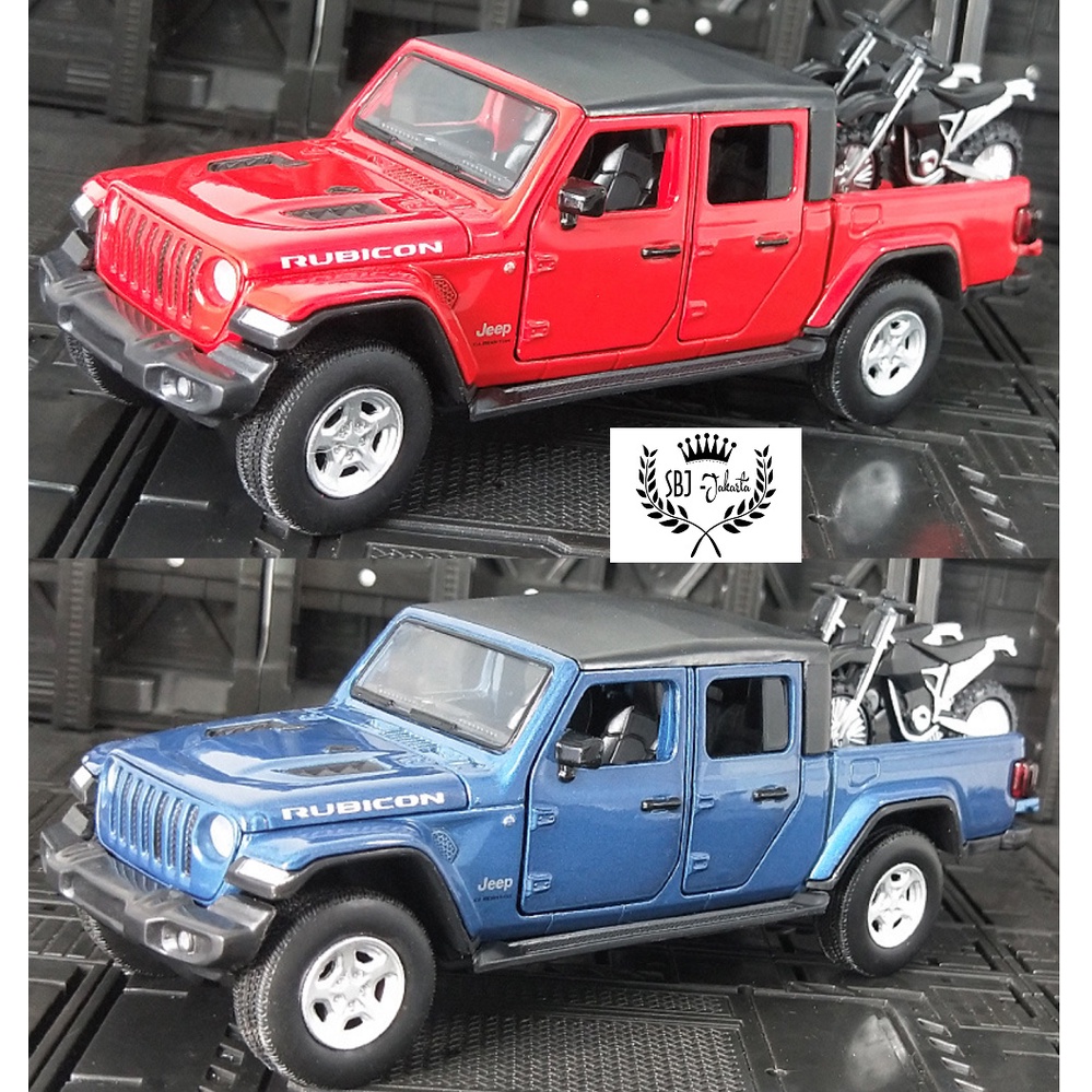 Diecast Mobil Jeep Rubicon Pickup Dengan Sepeda Motor Skala 1:32