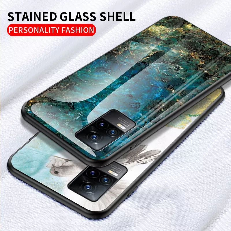 Marble Glass Case Vivo V21 4G VivoV21 4G Softcase Hardcase Casing HP