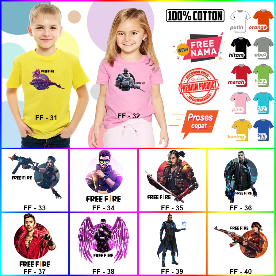 Baju Kaos ANAK DAN DEWASA FREE FIRE COUPLE (FREE NAMA)