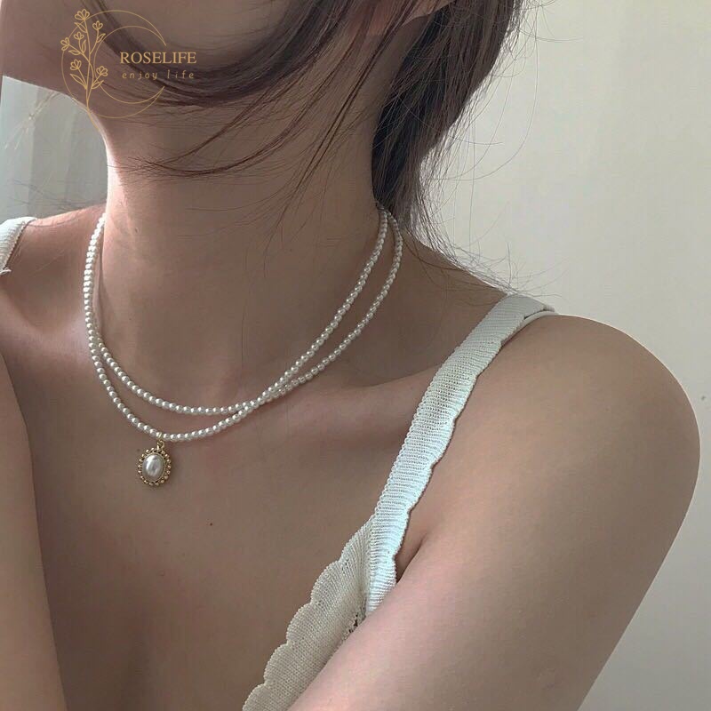 Kalung Choker Double Layer Aksen Mutiara Gaya Retro Vintage Untuk Wanita