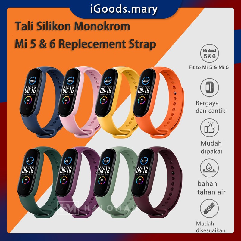 Tali Silikon Monokrom Mi Band 5 dan Mi Band 6 Replecement Strap Tali Jam Pengganti