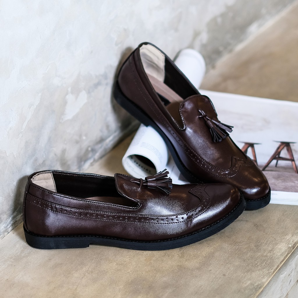 Tomio Dark Brown | Sepatu Coklat Tua Tanpa Tali Loafers Pria Casual Kerja Kantor Laki | FORIND Giant