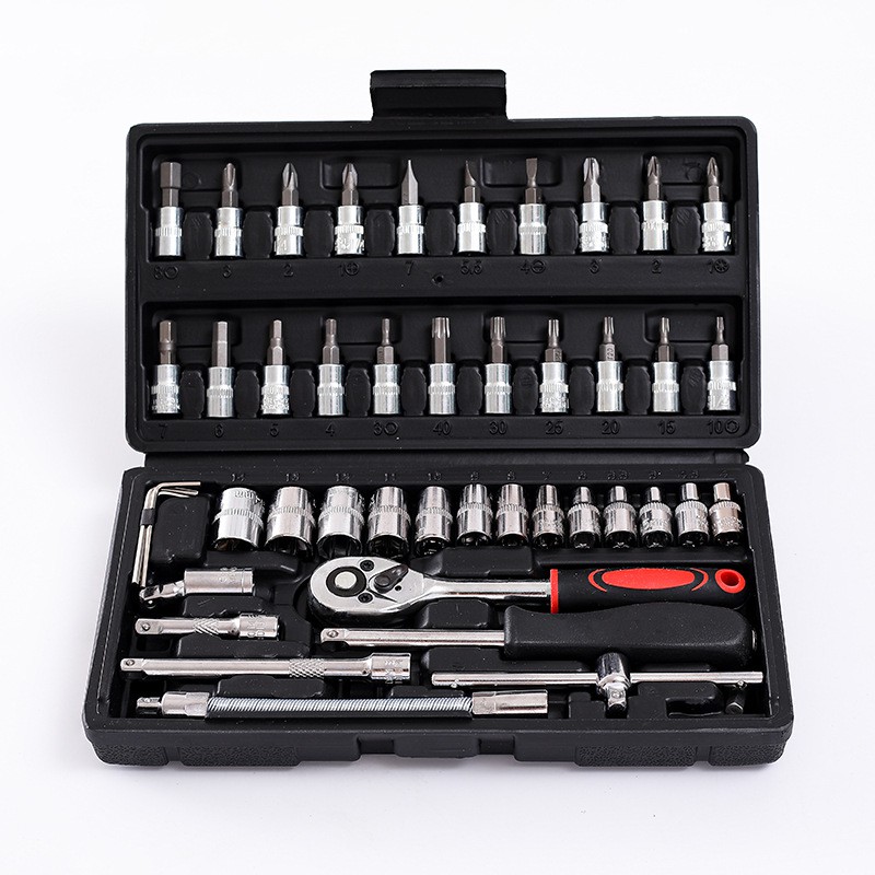 COD/Kunci SOK 46 PC Set Socket (1/4 &quot;)  Full Lengkap Socket Tool Kit Pas Ring L Motor Mobil New/Aksesori Kunci Pas/Perbaikan Otomatis/Alat Perbaikan/Kit Kit Kunci Guncangan/Alat Bengkel