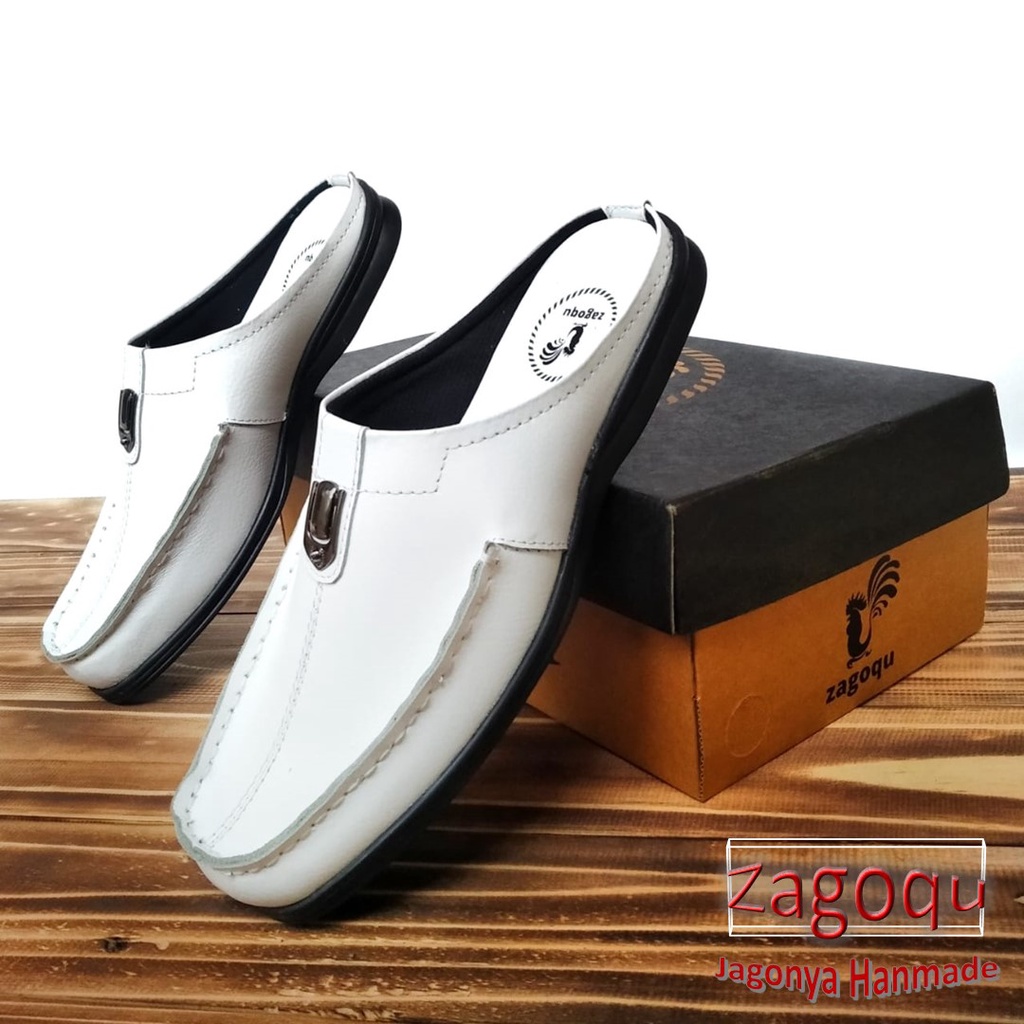 Bustong Pria Warna Putih Sepatu sandal Selop Pria Putih BCR 02