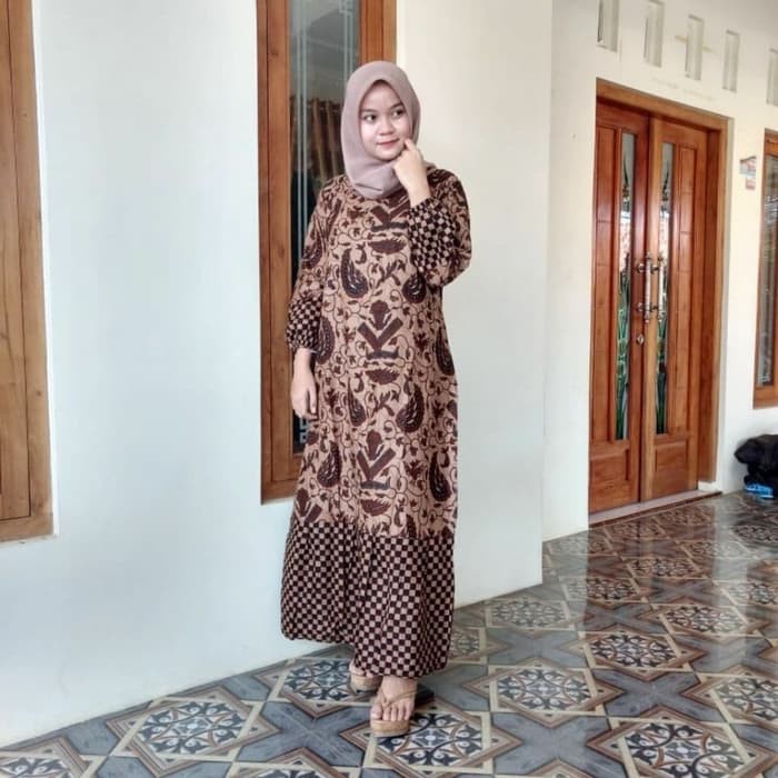  baju  gamis  batik  genes kotak pakaian batik  muslimah 