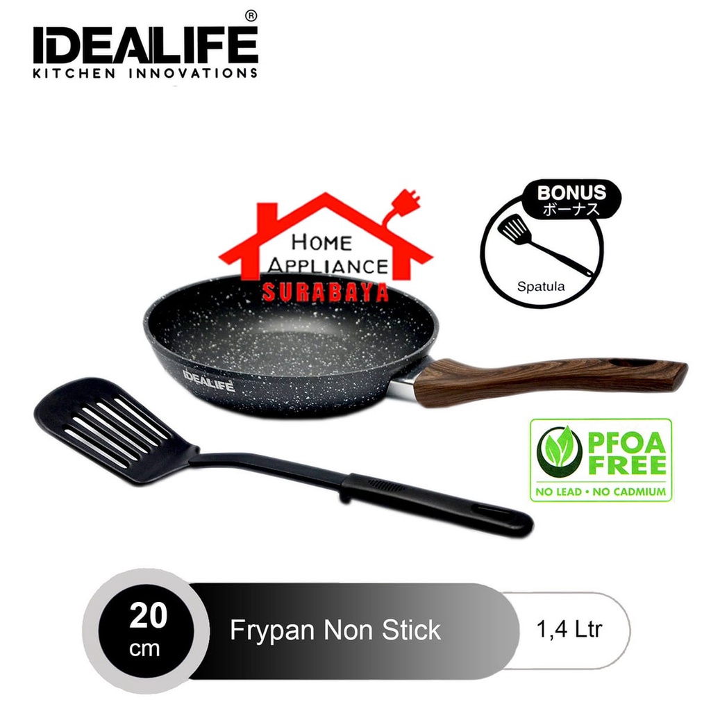 IDEALIFE Panci Cookware Frypan - Fry Pan Marble Anti Lengket + Spatula 20CM IL-20FP / 24CM IL-24FP