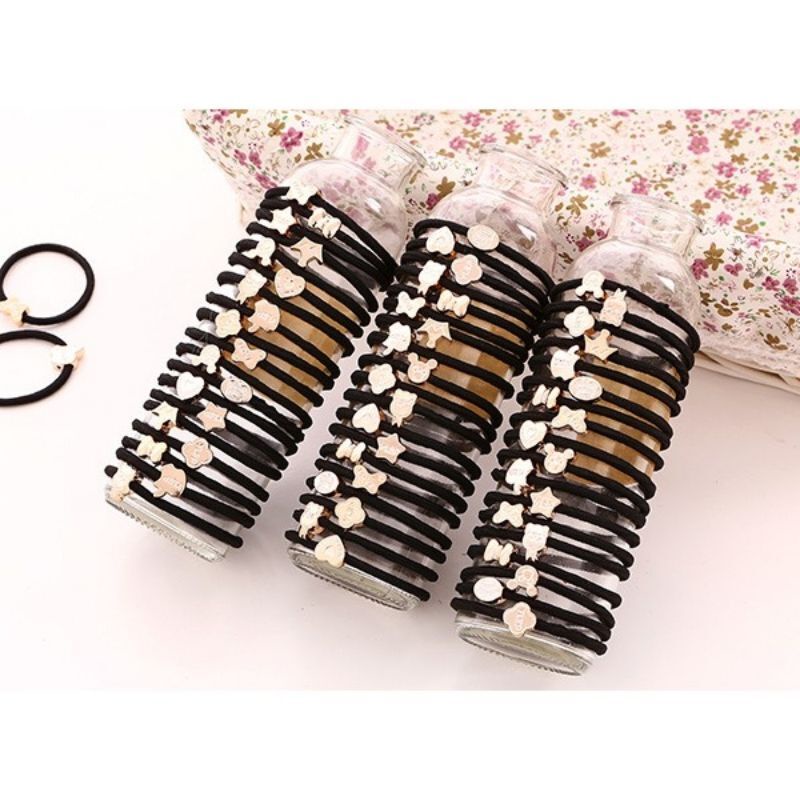 12PCS  RAMBUT WANITA MOTIF WARNA HITAM IMPORT / IKAT RAMBUT KARET