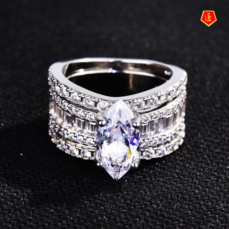 [Ready Stock]18K Gold Luxury Elegant Inlaid Diamond Three-Piece Ring