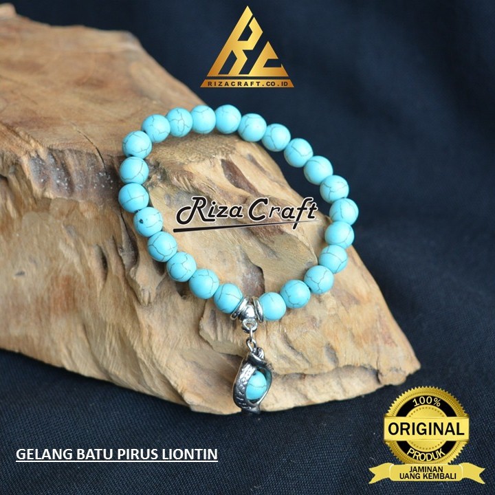 Gelang Pria Wanita Batu Akik Pirus Turqoise Asli Liontin Unik