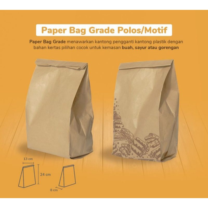 [isi 100] paper bag grade kantong kertas 13x8x25 cm / paper bag coklat / kraft bag