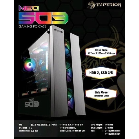 Imperion NEO 503 Casing Komputer ATX include 4Fan RGB - PC Case