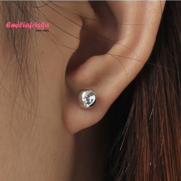 ANTING TUSUK BULAT SILVER BESAR PERHIASAN IMPOR KOREA AKSESORIS WANITA
