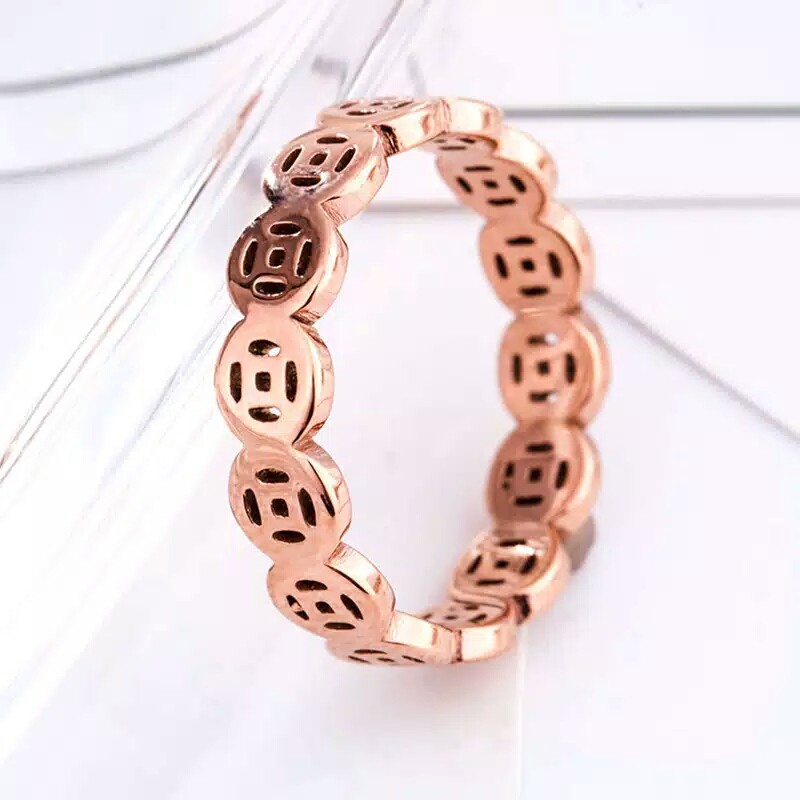 GG Cincin Wanita Titanium Gaya Kekinian Rose Gold#CC-KK