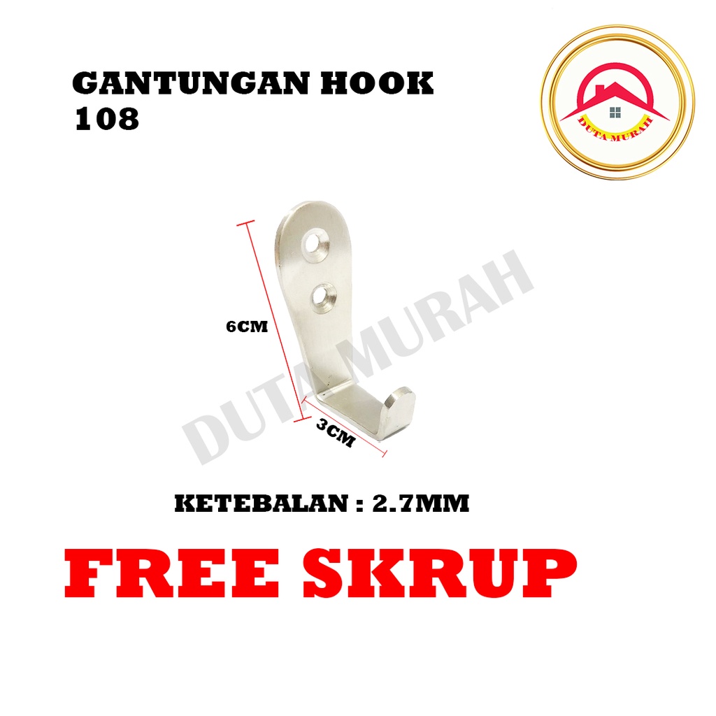 Gantungan Tempel Hook Stainless Tebal 3mm. Kwalitas Terbaik Free Skrup