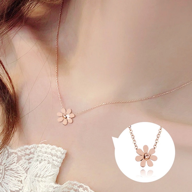 Kalung Titanium Bunga Daisy Wanita Anti Karat Korea Perhiasan Titanium Asli
