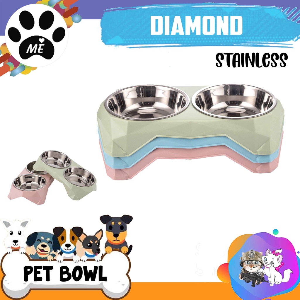 Tempat Makan Minum Anjing Kucing Kelinci &quot;DIAMOND STAINLESS&quot; Anti Slip