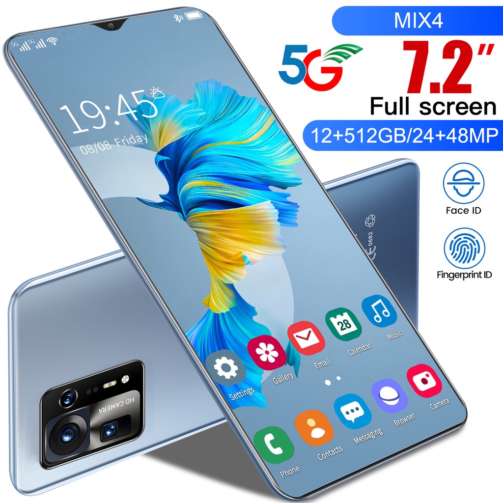 HP Smartphone MIX4 RAM 12GB+512GB Handphone Murah Promo Cuci Gudang NFC Android Ponsel Baru Original 7.2Inci 4G/5G HD Screen Mobile Phone