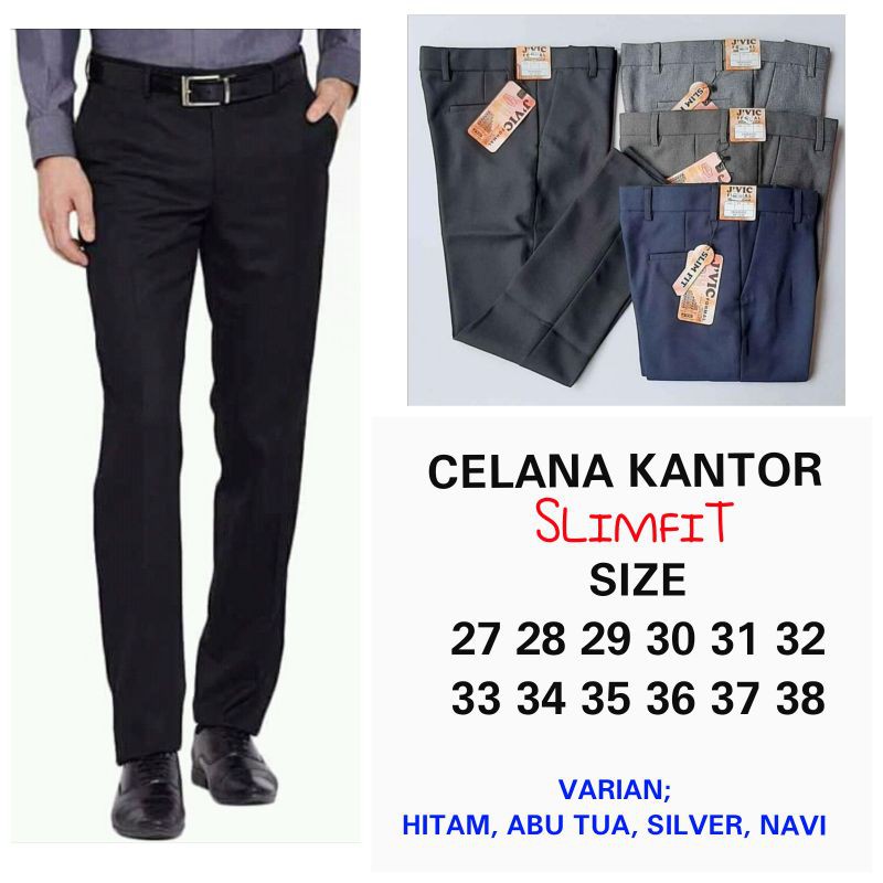 CELANA KERJA, CELANA FORMAL, CELANA BAHAN PRIA SLIMFIT BAHAN DASAR KAIN WOOL VERSI TEBEL , HITAM ABU TUA, NAVI, SILVER