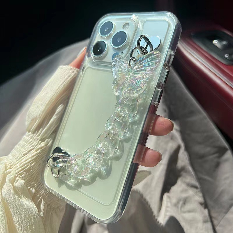 Case Pelindung Bahan Akrilik Transparan Dengan Rantai Butterfly Untuk Iphone 14 6 6S 7 + 8 Plus SE2020 X XS XR 11 12 13 Pro Max