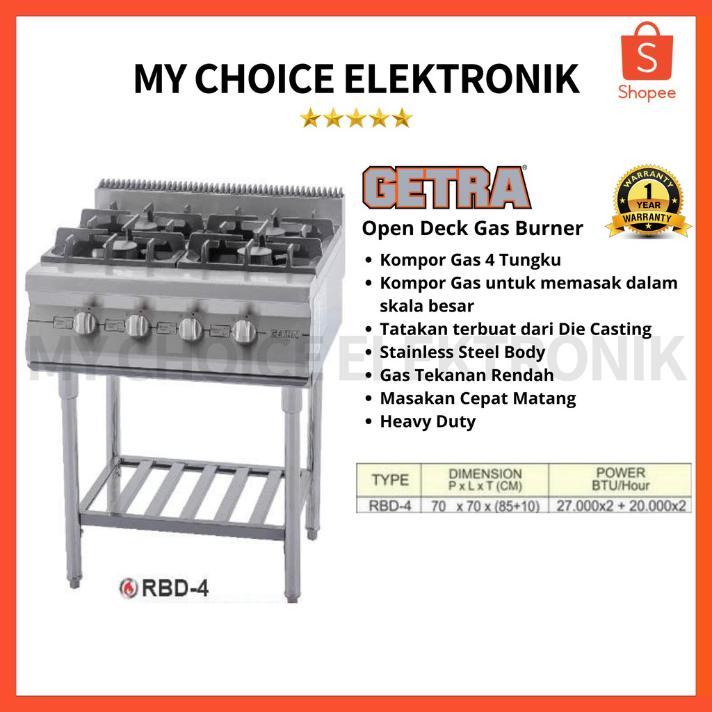 GETRA Gas Open Burner W/ Stand RBD-4 Kompor Gas 4 Tungku Resto