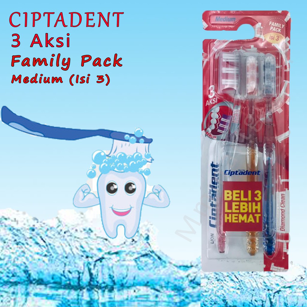 Sikat Gigi Ciptadent Diamond Clean / 3 Aksi / Medium / Family Pack isi 3