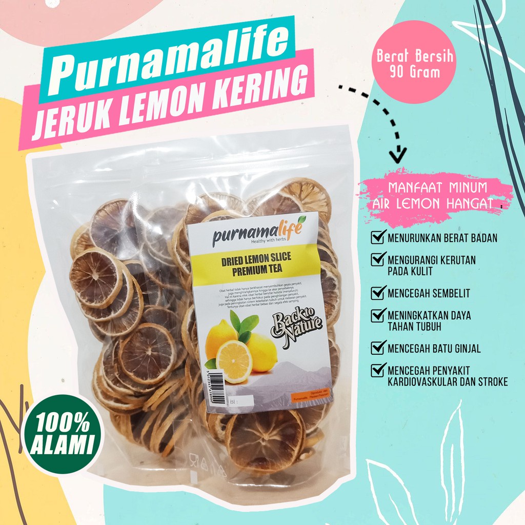 

Purnamalife - Teh lemon kering iris 90 gr/lemon tea/dried lemon slice/jeruk lemon iris kering