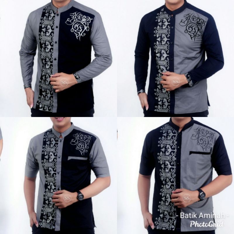 BATIK AMINAH - Koko Batik Fashion Muslim Kombinasi C07 Al Haramain Hijau S/M/L/XXL Dewasaa