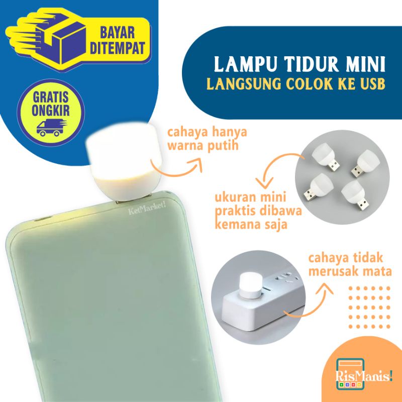 LED USB NIGHT LIGHT - Lampu Tidur Kecil Cahaya Putih Portable Mini Lamp Input Power Bank Laptop