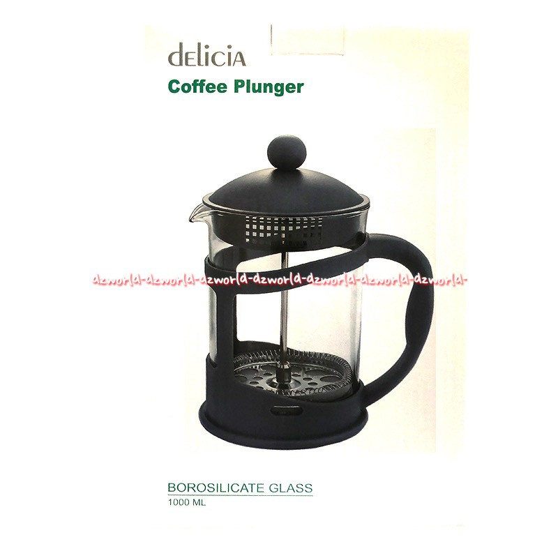 Delicia 1000ml Coffee Pluger Borosilicate Glass Saringan Teh Bubuk Kopi