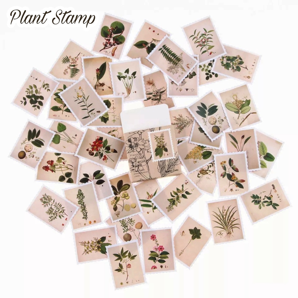 45pcs Aesthetic Stiker Box Lucu Murah Dekorasi Hias Diary/Journal/Scrapbook/DIY-Plants Stamp