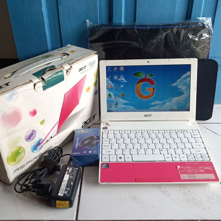 Acer Aspire One Happy Pink Fullset Lengkap HDD 320GB RAM 2GB Intel Netbook Notebook Second Bekas