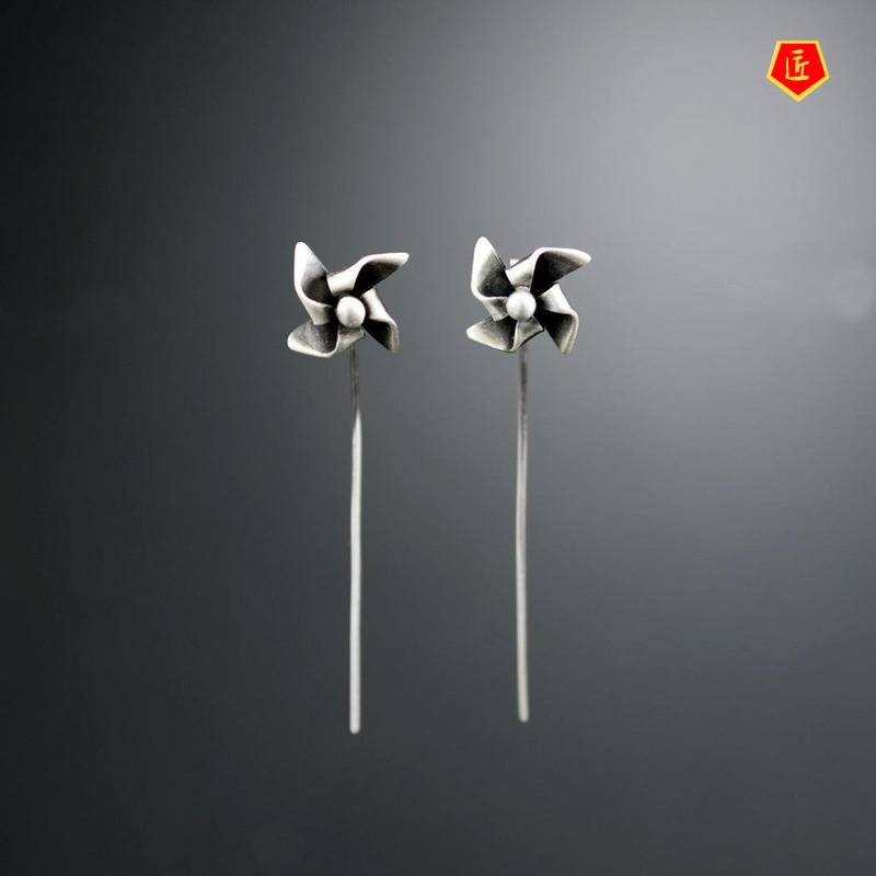 [Ready Stock]Creative Fashion Windmill Flower Long Stud Earrings