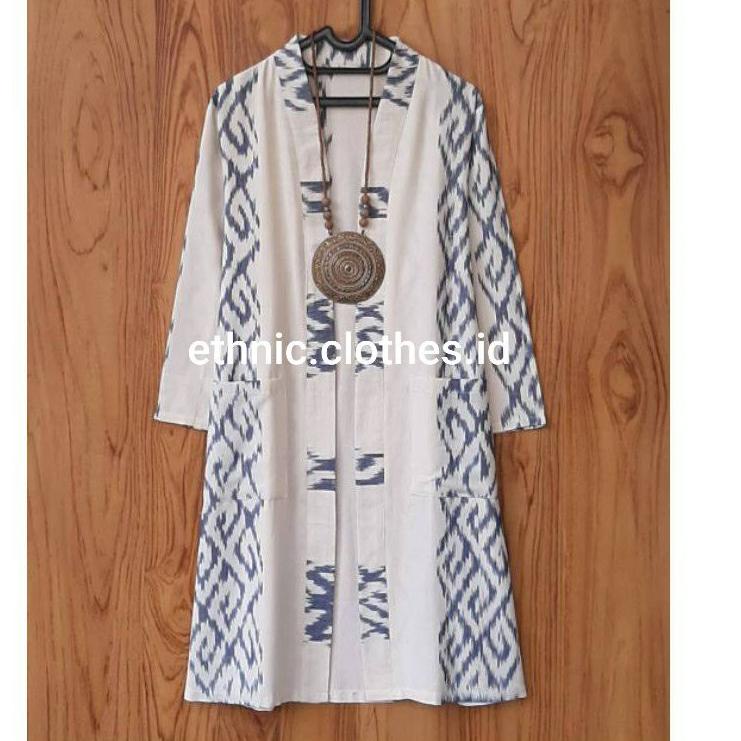 Model Baru.. long outer batik tenun toraja putih elegant