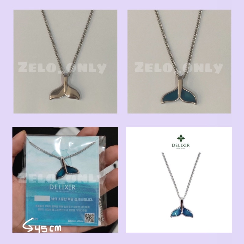 Delixir Blue Whale Tail Necklace Mermaid Jewerly Jaehyun Jeno Eunha Jungkook Kalung ekor paus silver