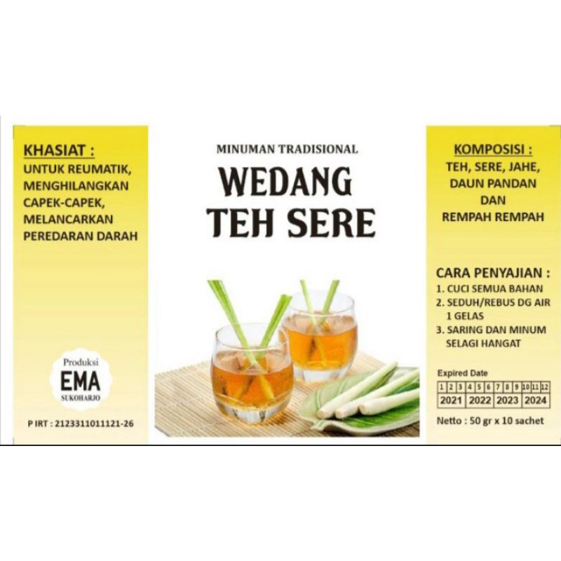 

Wedang Teh Sere produksi EMA Solo, 1pack isi 10pc