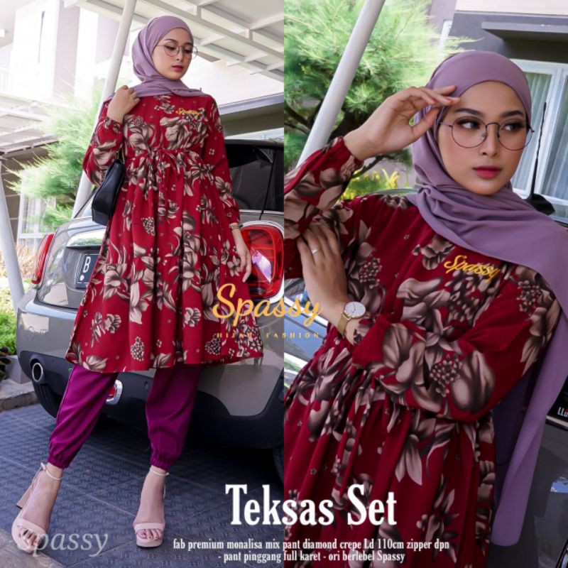 Setelan motif bunga setelan tunik setelan busui setelan kekinian / Teksas set spassy