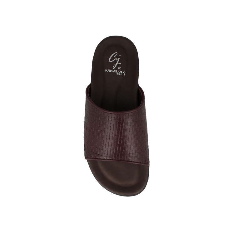 SANDAL SLIDE PAKALOLO PRIA ORIGINAL CASUAL KULIT MERAH MAROON PB01