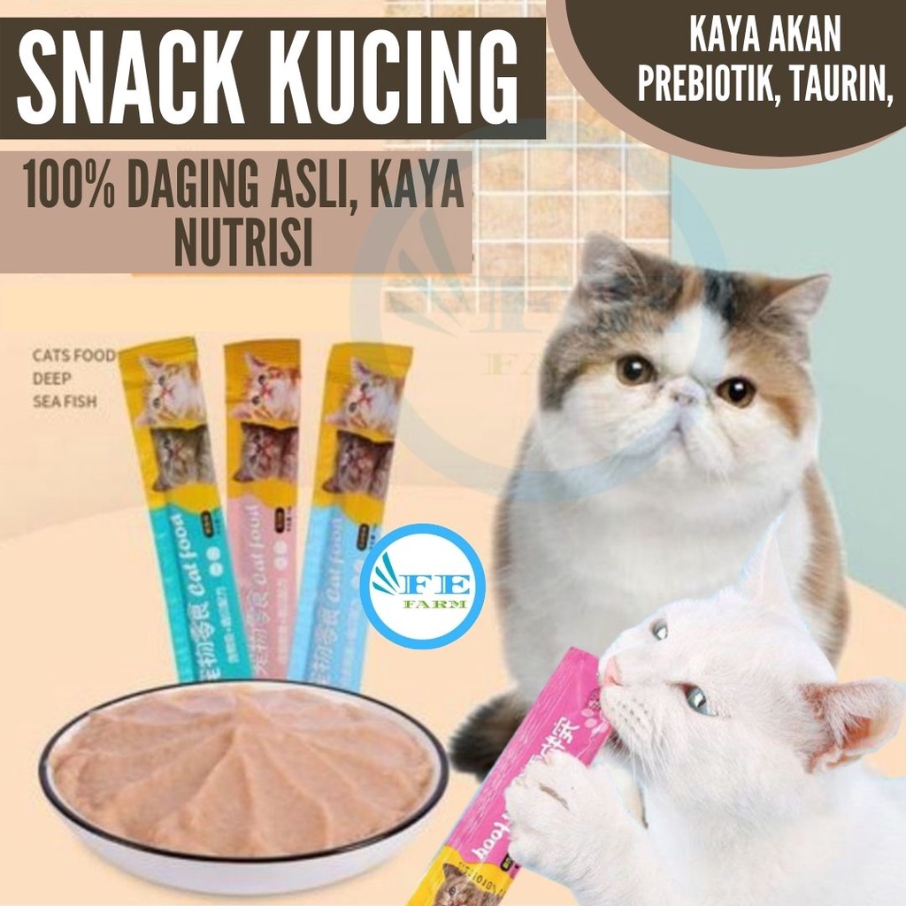 Pet Snack Creamy Cat Treats Premium 15 Gr  Makanan Penggemuk Kucing Cair Basah Liquid Cat Strip Setara Meo Creamy Bio Creamy FEFARM