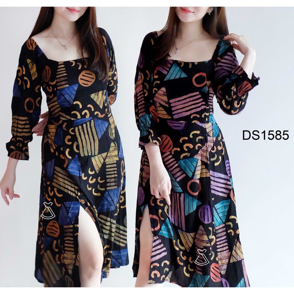 DS1585 - Dress Rayon Korean Look Dress Midi Casual