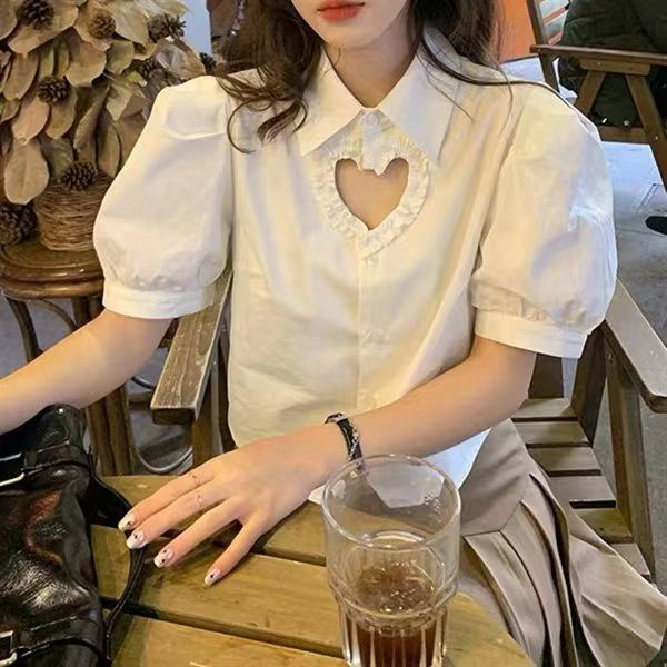 [✅BISA COD]  #Sisjuly# Kemeja berongga wanita baru, wanita cantik, tipis dan pendek, atasan angin kelompok, mahasiswi lenga